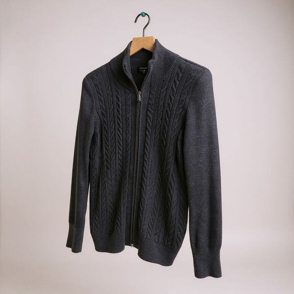 Talbots Full Zip Cable Knit Cardigan Sweater Gray Size Medium - Picture 1 of 7
